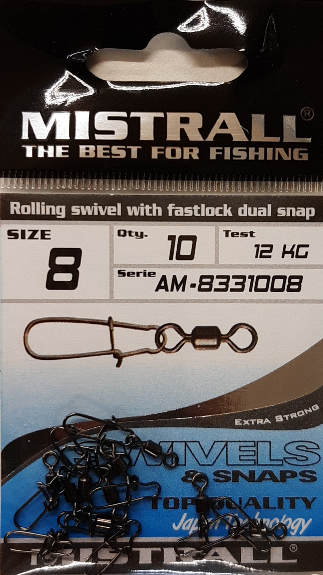 Suktukai su karabinu Mistrall Rolling Swivel With Fastlock Snap