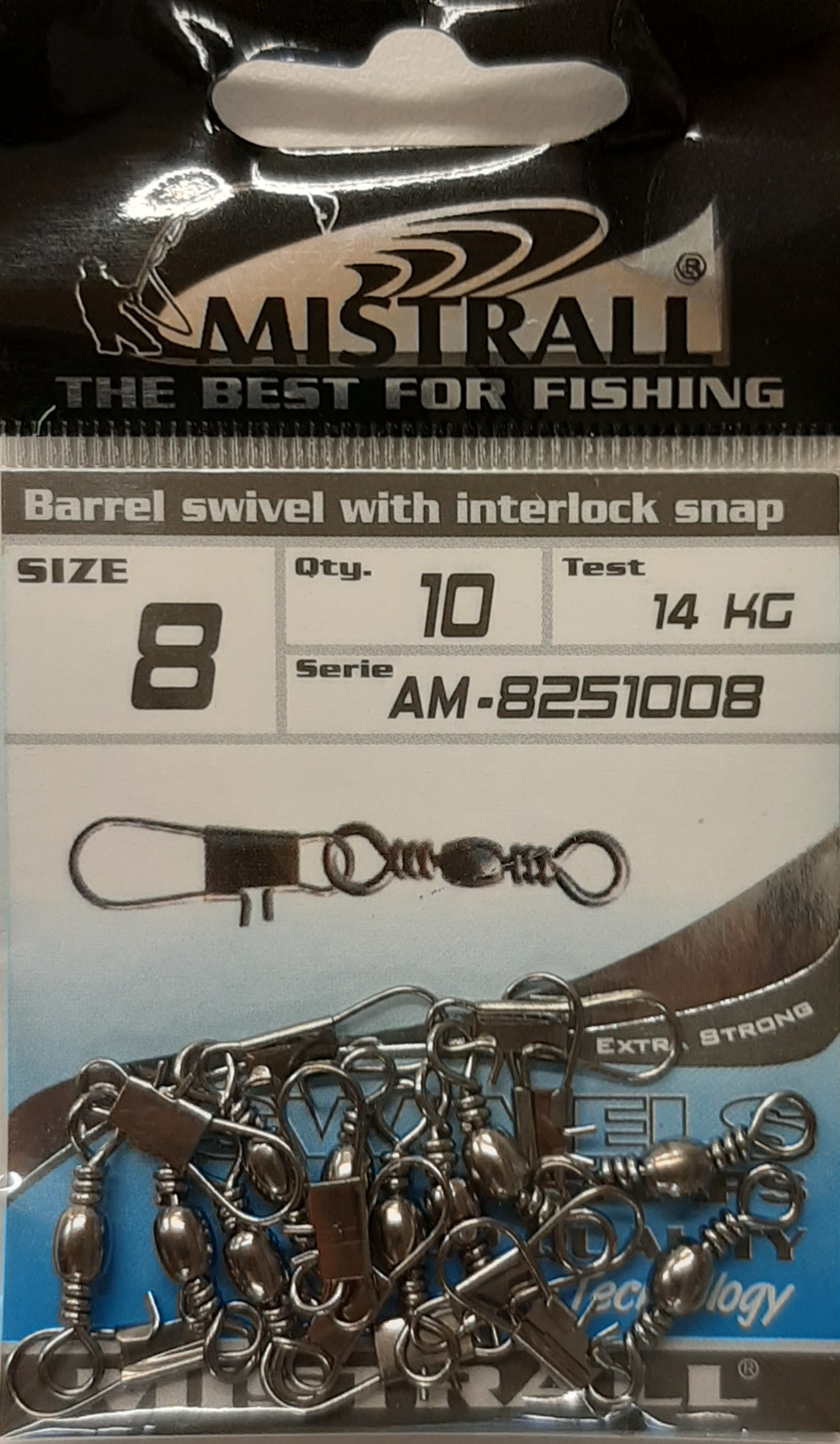 Suktukai su karabinu Mistrall Barrel Swivel With Interlock Snap